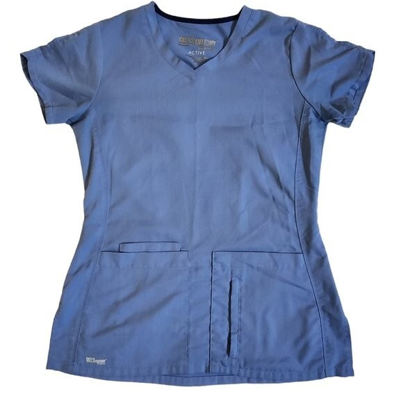 Grey's Anatomy Active Blue Short Sleeve 4 Pocket Scrub Top Size XS - Picture 1 of 12